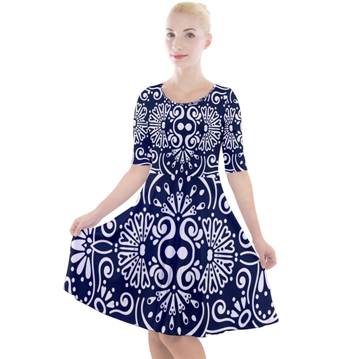 mandala pattern Quarter Sleeve A-Line Dress