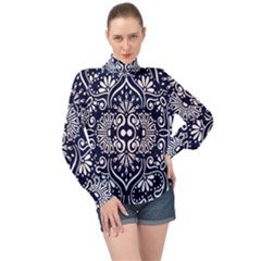 Mandala Pattern High Neck Long Sleeve Chiffon Top by designsbymallika