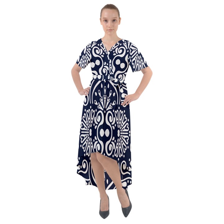 mandala pattern Front Wrap High Low Dress