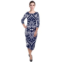 Mandala Pattern Quarter Sleeve Midi Velour Bodycon Dress by designsbymallika