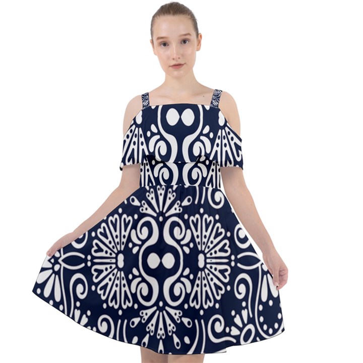 mandala pattern Cut Out Shoulders Chiffon Dress