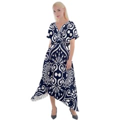 Mandala Pattern Cross Front Sharkbite Hem Maxi Dress