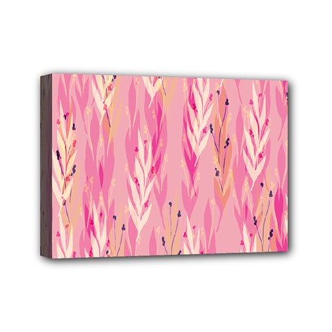 Pink Leaf Pattern Mini Canvas 7  X 5  (stretched) by designsbymallika