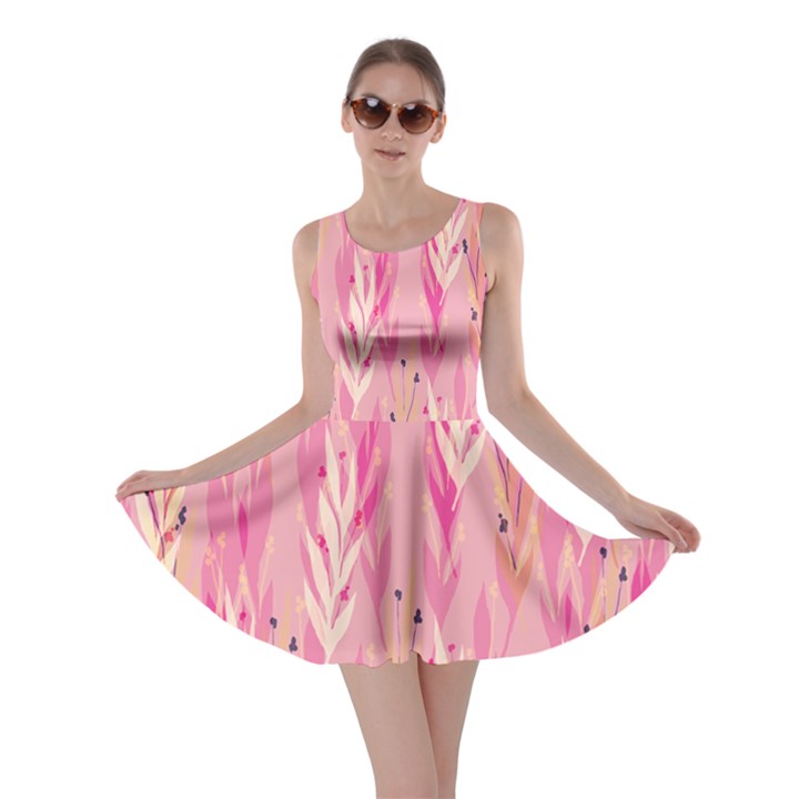 pink leaf pattern Skater Dress