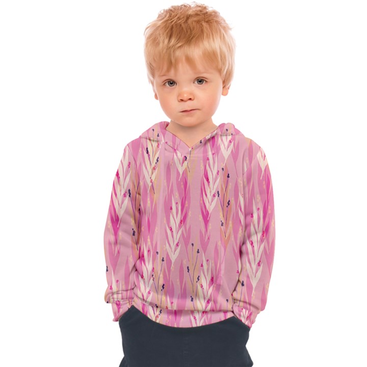 pink leaf pattern Kids  Overhead Hoodie