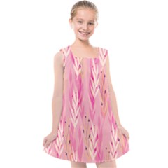 Pink Leaf Pattern Kids  Cross Back Dress by designsbymallika