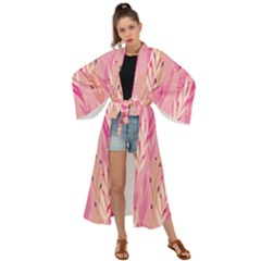 Pink Leaf Pattern Maxi Kimono by designsbymallika