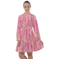 Pink Leaf Pattern All Frills Chiffon Dress