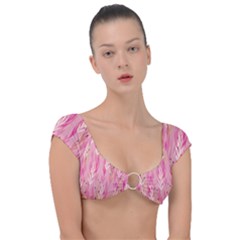 Pink Leaf Pattern Cap Sleeve Ring Bikini Top