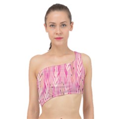 Pink Leaf Pattern Spliced Up Bikini Top 