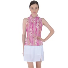 Pink Leaf Pattern Women’s Sleeveless Polo Tee