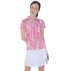 Pink Leaf Pattern Women s Polo Tee