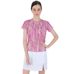 Pink Leaf Pattern Women s Mesh Sports Top