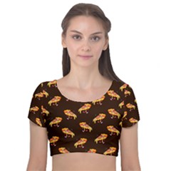 Pizza Is Love Velvet Short Sleeve Crop Top  by designsbymallika