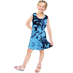 Blue Winter Tropical Floral Watercolor Kids  Tunic Dress by dressshop