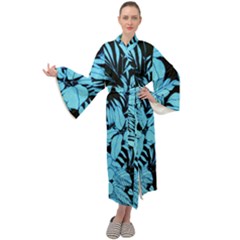 Blue Winter Tropical Floral Watercolor Maxi Velour Kimono by dressshop