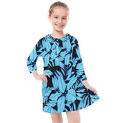 Blue Winter Tropical Floral Watercolor Kids  Quarter Sleeve Shirt Dress by dressshop