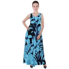 Blue Winter Tropical Floral Watercolor Empire Waist Velour Maxi Dress