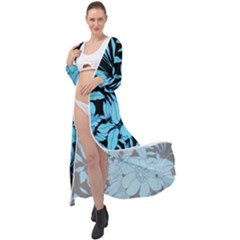 Blue Winter Tropical Floral Watercolor Maxi Chiffon Beach Wrap