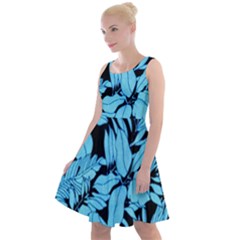 Blue Winter Tropical Floral Watercolor Knee Length Skater Dress