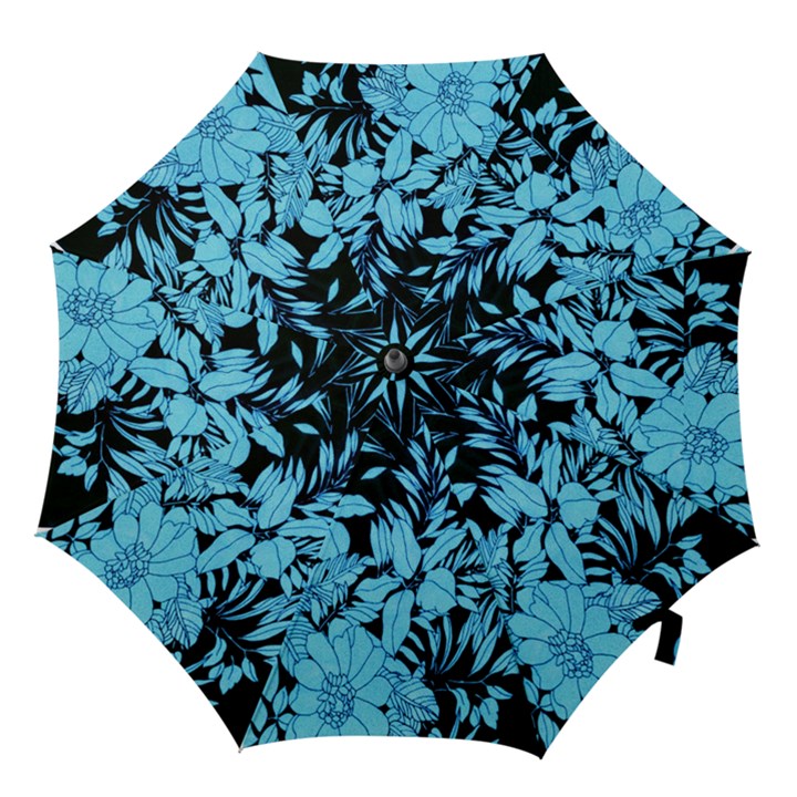 Blue Winter Tropical Floral Watercolor Hook Handle Umbrellas (Large)