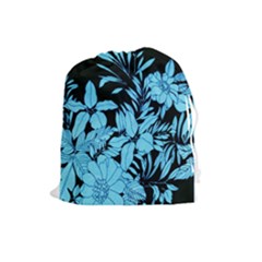 Blue Winter Tropical Floral Watercolor Drawstring Pouch (large) by dressshop