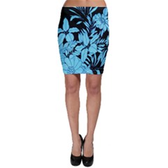 Blue Winter Tropical Floral Watercolor Bodycon Skirt