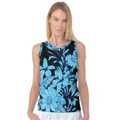 Blue Winter Tropical Floral Watercolor Women s Basketball Tank Top