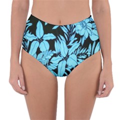 Blue Winter Tropical Floral Watercolor Reversible High-waist Bikini Bottoms