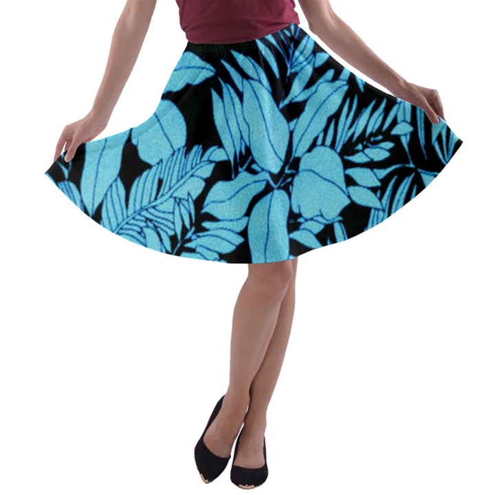 Blue Winter Tropical Floral Watercolor A-line Skater Skirt