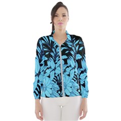 Blue Winter Tropical Floral Watercolor Women s Windbreaker