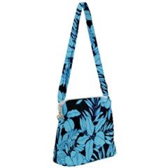 Blue Winter Tropical Floral Watercolor Zipper Messenger Bag