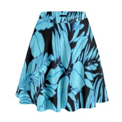 Blue Winter Tropical Floral Watercolor High Waist Skirt