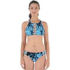 Blue Winter Tropical Floral Watercolor Perfectly Cut Out Bikini Set