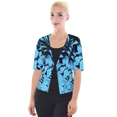 Blue Winter Tropical Floral Watercolor Cropped Button Cardigan