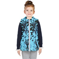 Blue Winter Tropical Floral Watercolor Kids  Hooded Puffer Vest