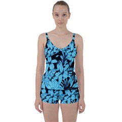 Blue Winter Tropical Floral Watercolor Tie Front Two Piece Tankini