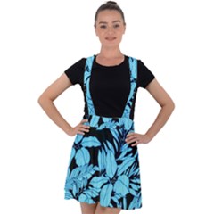 Blue Winter Tropical Floral Watercolor Velvet Suspender Skater Skirt