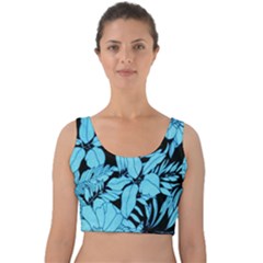 Blue Winter Tropical Floral Watercolor Velvet Crop Top