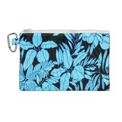 Blue Winter Tropical Floral Watercolor Canvas Cosmetic Bag (large)