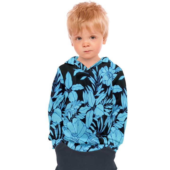 Blue Winter Tropical Floral Watercolor Kids  Overhead Hoodie