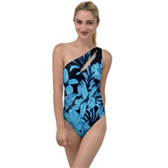 Blue Winter Tropical Floral Watercolor To One Side Swimsuit by dressshop