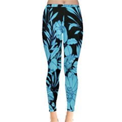 Blue Winter Tropical Floral Watercolor Inside Out Leggings