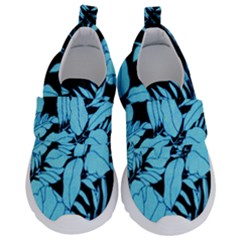 Blue Winter Tropical Floral Watercolor Kids  Velcro No Lace Shoes