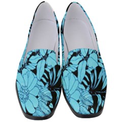 Blue Winter Tropical Floral Watercolor Women s Classic Loafer Heels