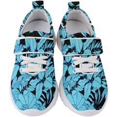 Blue Winter Tropical Floral Watercolor Kids  Velcro Strap Shoes