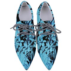 Blue Winter Tropical Floral Watercolor Women s Pointed Oxford Shoes