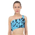 Blue Winter Tropical Floral Watercolor Spliced Up Bikini Top  View1