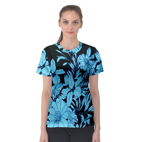 Blue Winter Tropical Floral Watercolor Women s Sport Mesh Tee by dressshop