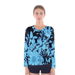 Blue Winter Tropical Floral Watercolor Women s Long Sleeve Tee